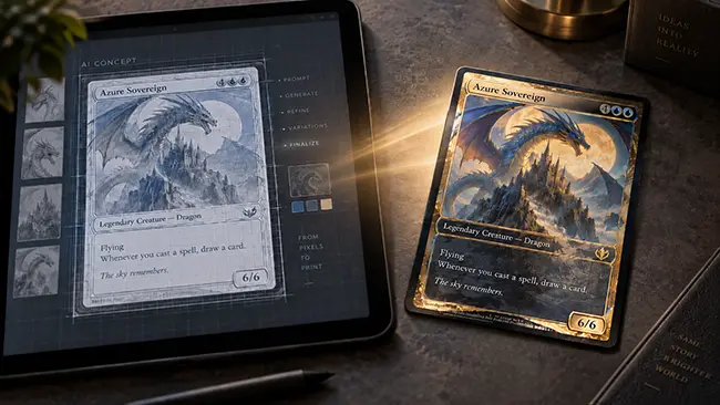 From generative concept to industrial offset print — the two-year shift reshaping how tabletop decks get designed and manufactured.
